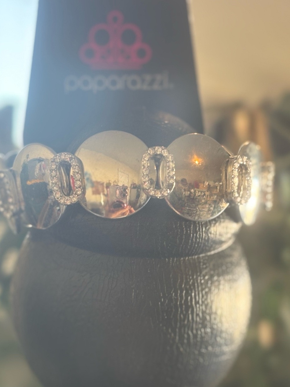 Paparazzi Silver Disc Bracelet with Crystal Accents - Silver